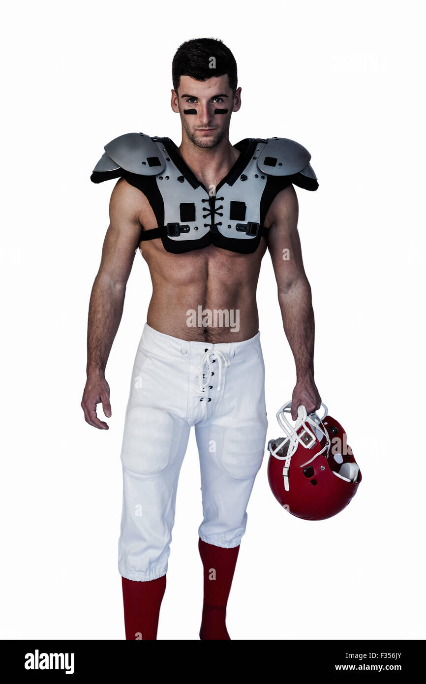 Portrait of rugby player wearing shoulder pads and holding helmet Stock  Photo - Alamy