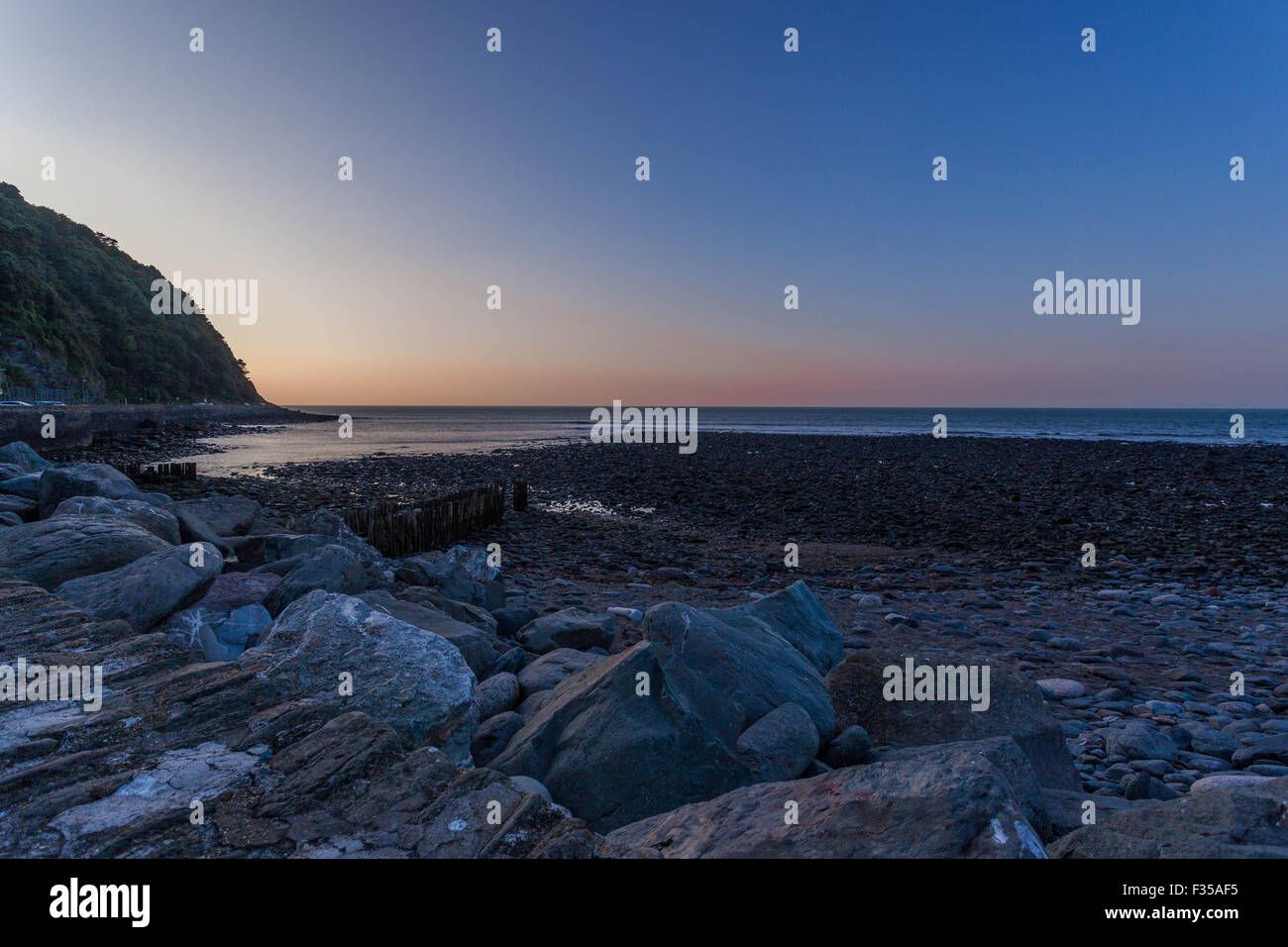 Seascape at twilight, Lynmouth, North Devon, West Country, England, UK Stock Photo