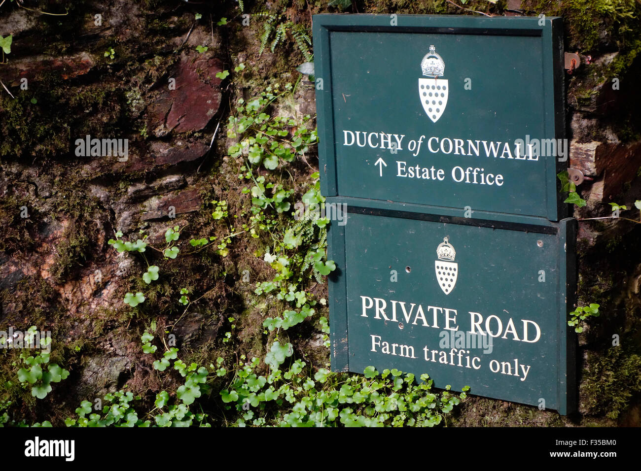 Duchy of Cornwall Estate Office Sign, Restormel, Nr Lostwithiel, Cornwall, England, UK Stock Photo