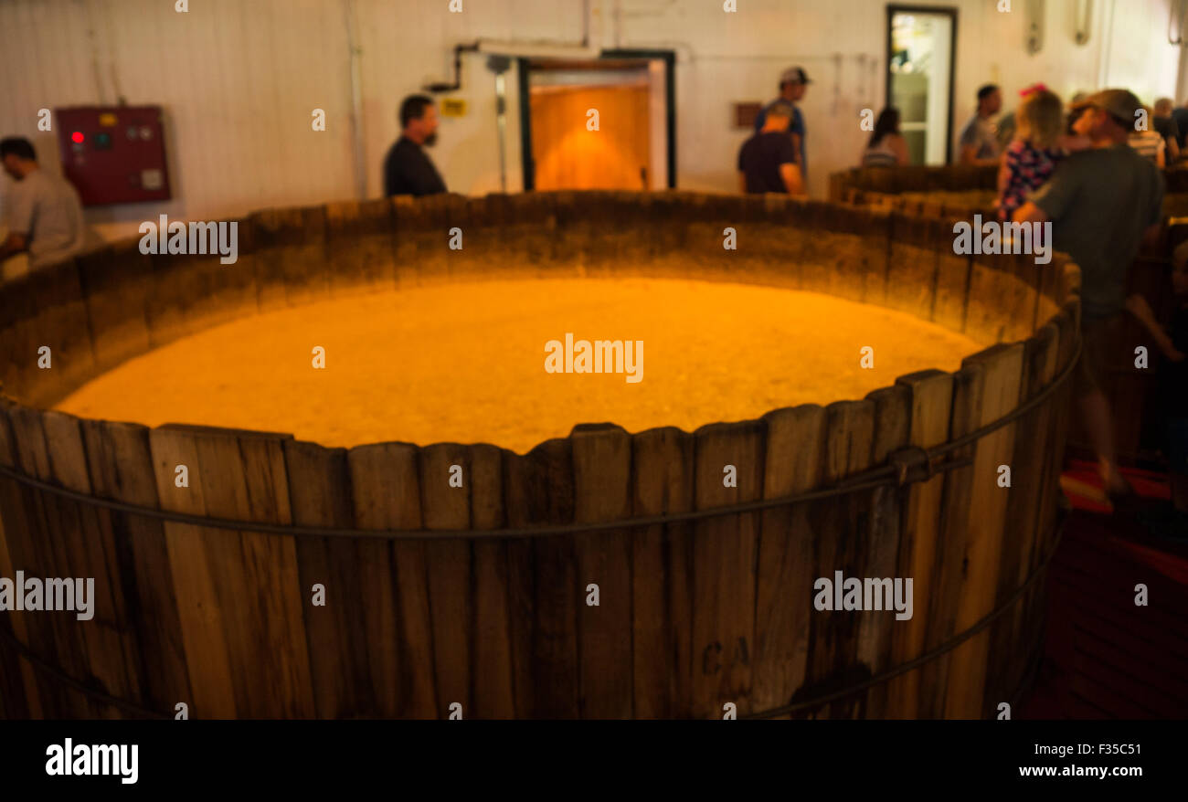 Giant vat cooking bourbon alcohol at Maker's Mark Bourbon distillery, Kentucky, USA Stock Photo