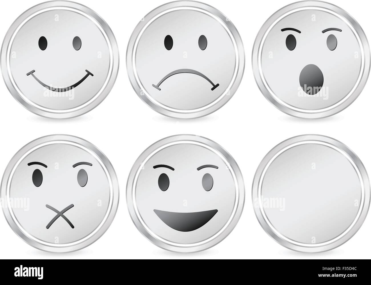 Metal smile face circle icon set. Vector illustration. Stock Vector