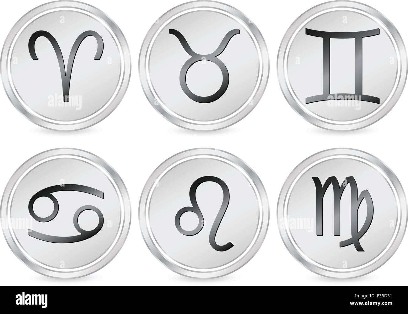 Metal zodiac sign circle icon set. Vector illustration Stock Vector