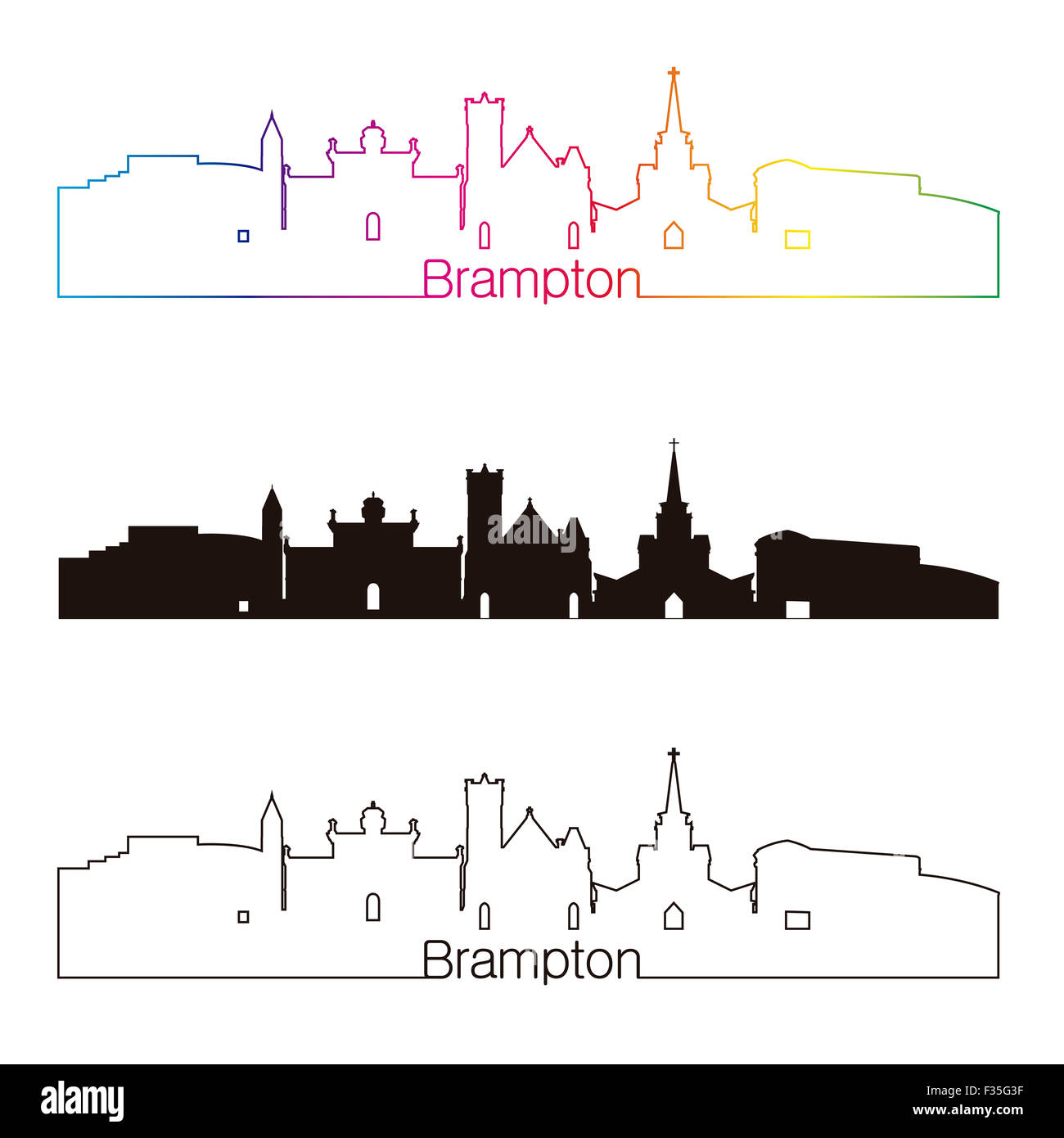 Brampton skyline linear style with rainbow in editable vector file Stock Photo