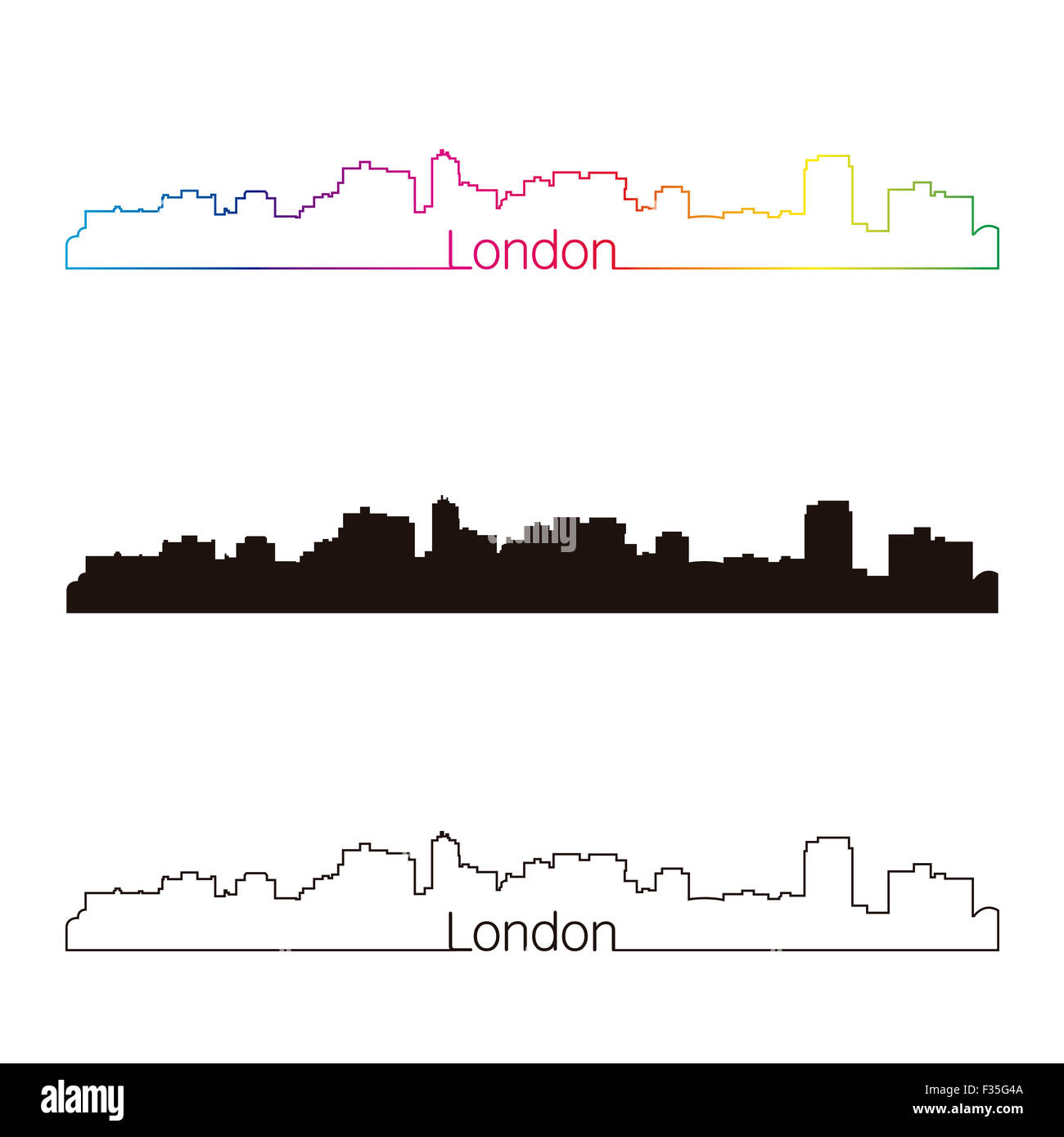 London skyline linear style with rainbow in editable vector file Stock Photo