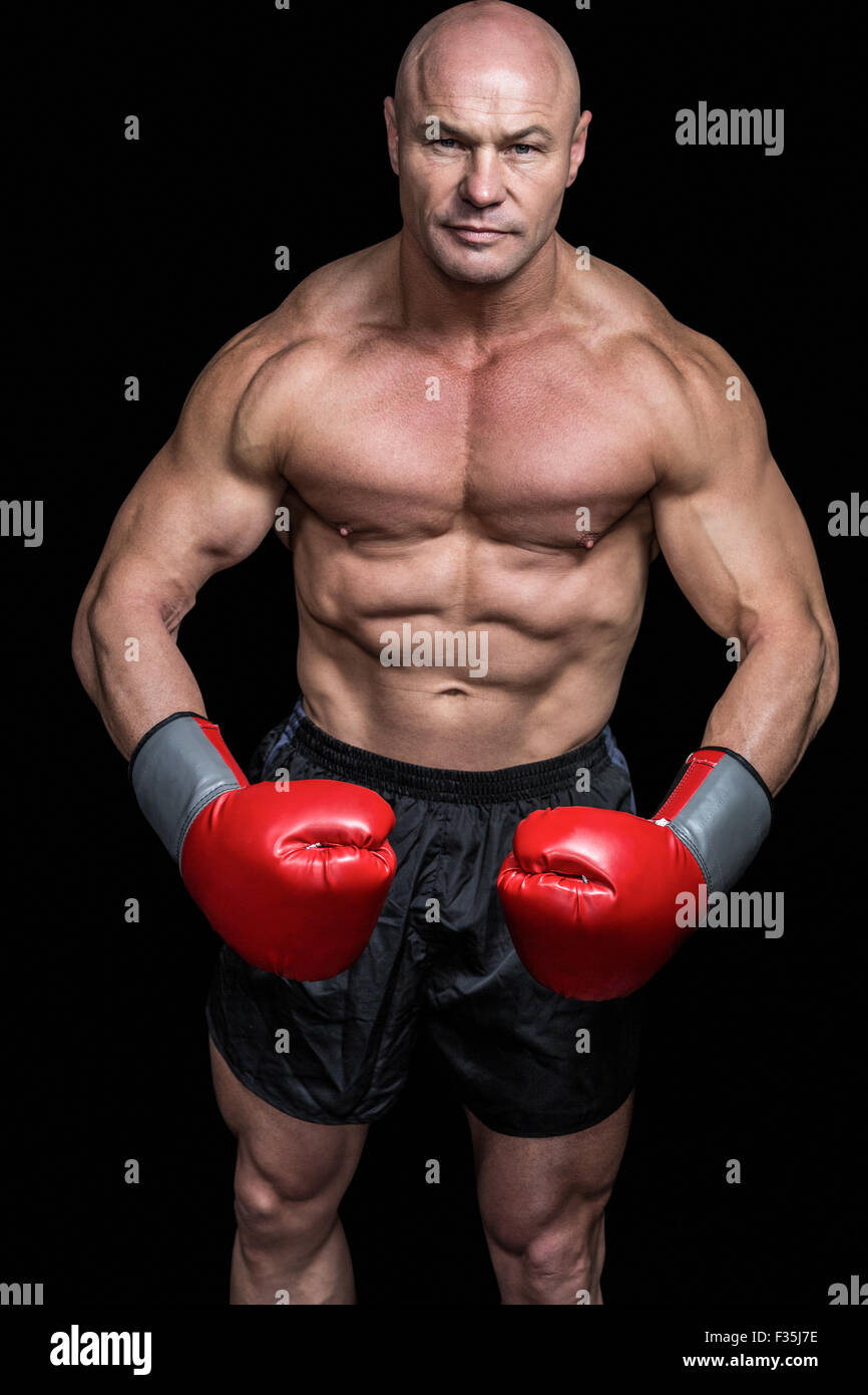Portrait of boxer flexing muscles Stock Photo Alamy