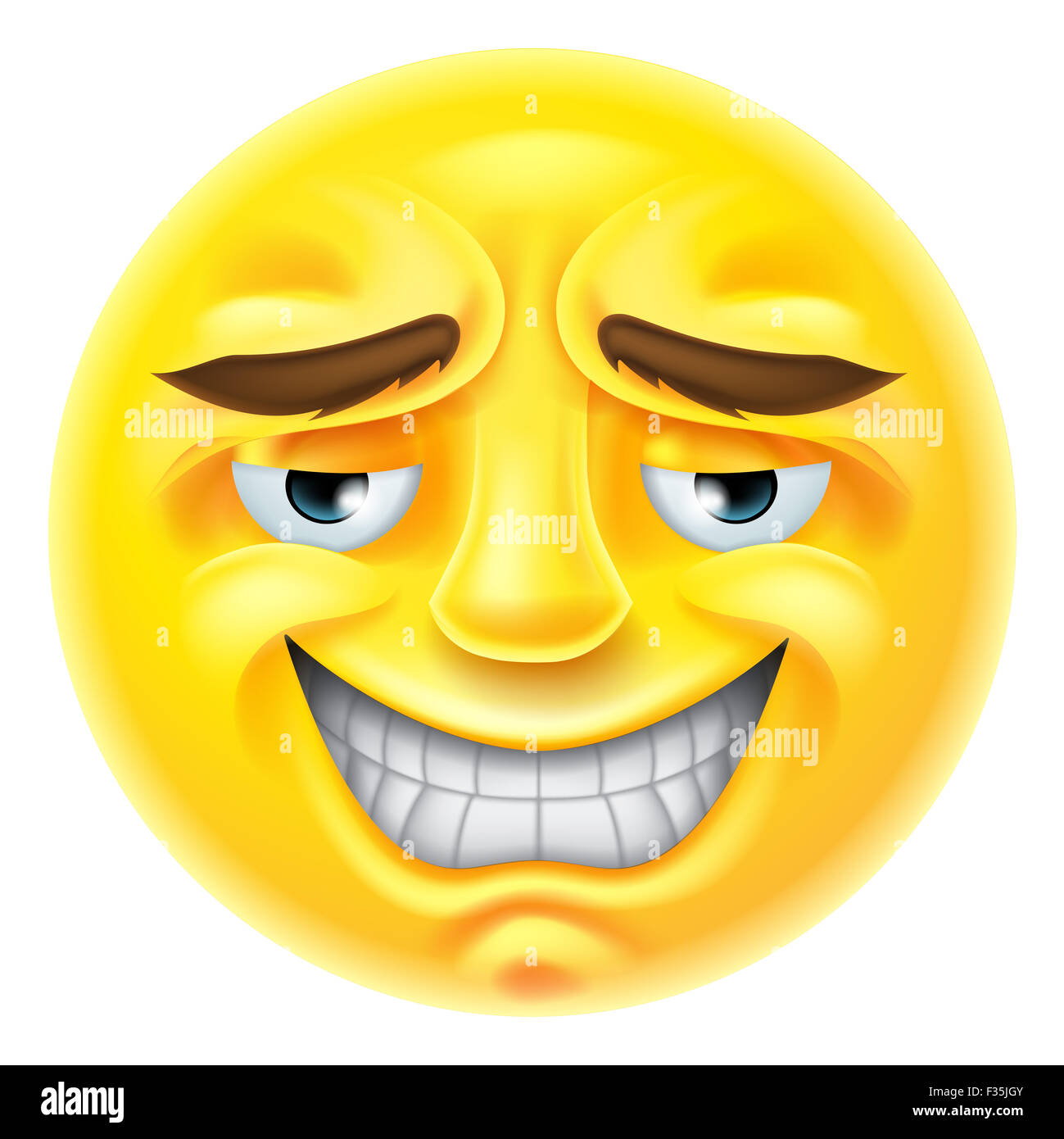 An emoji emoticon character smiling in an embarrassed or unctuous way Stock Photo