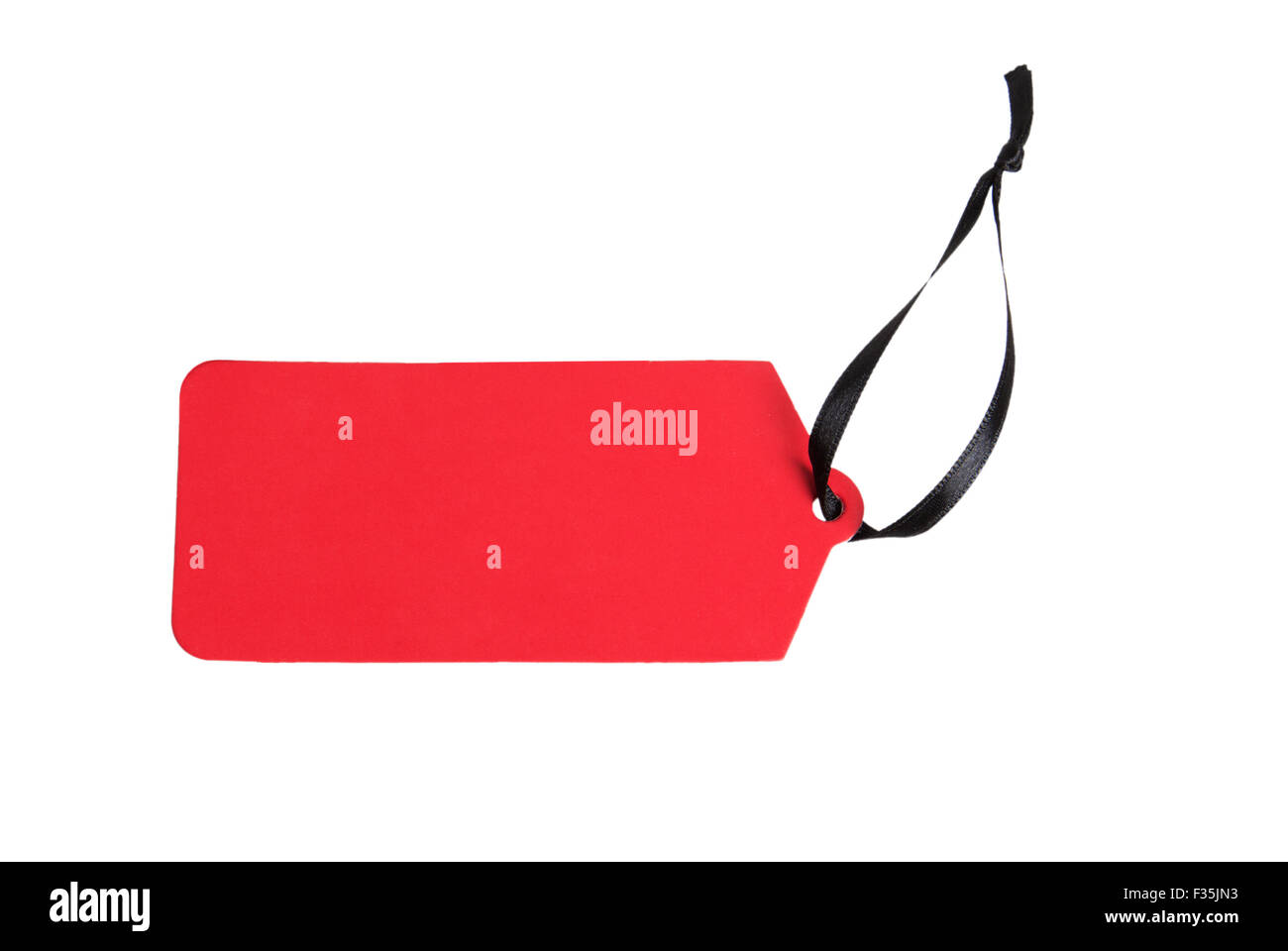 Red paper label with ribbon isolated on white background Stock Photo ...