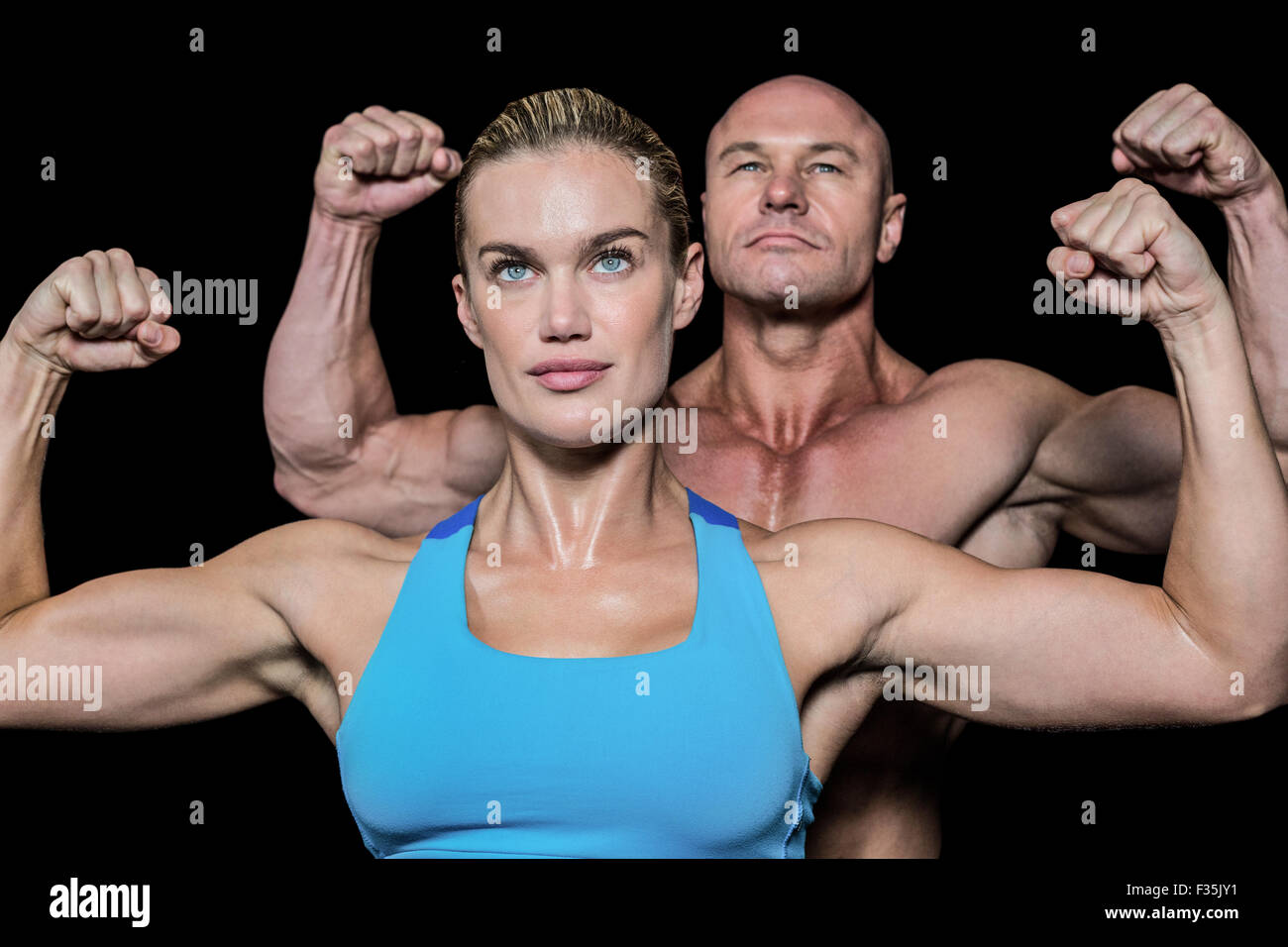 Strong muscular woman flexing his arms. Fit and healthy woman on white  background Stock Photo - Alamy