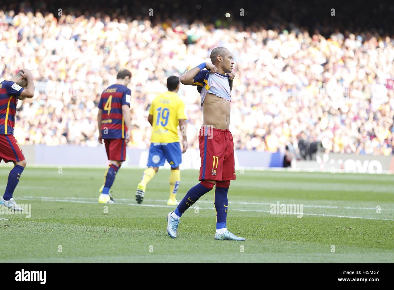 Barcelona, Spain. 26th Sep, 2015. Neymar (Barcelona) Football/Soccer :  Neymar chagrined after mis PK on Spanish "Liga BBVA" match between FC  Barcelona 2-1 UD Las Palmas at the Camp Nou Stadium in