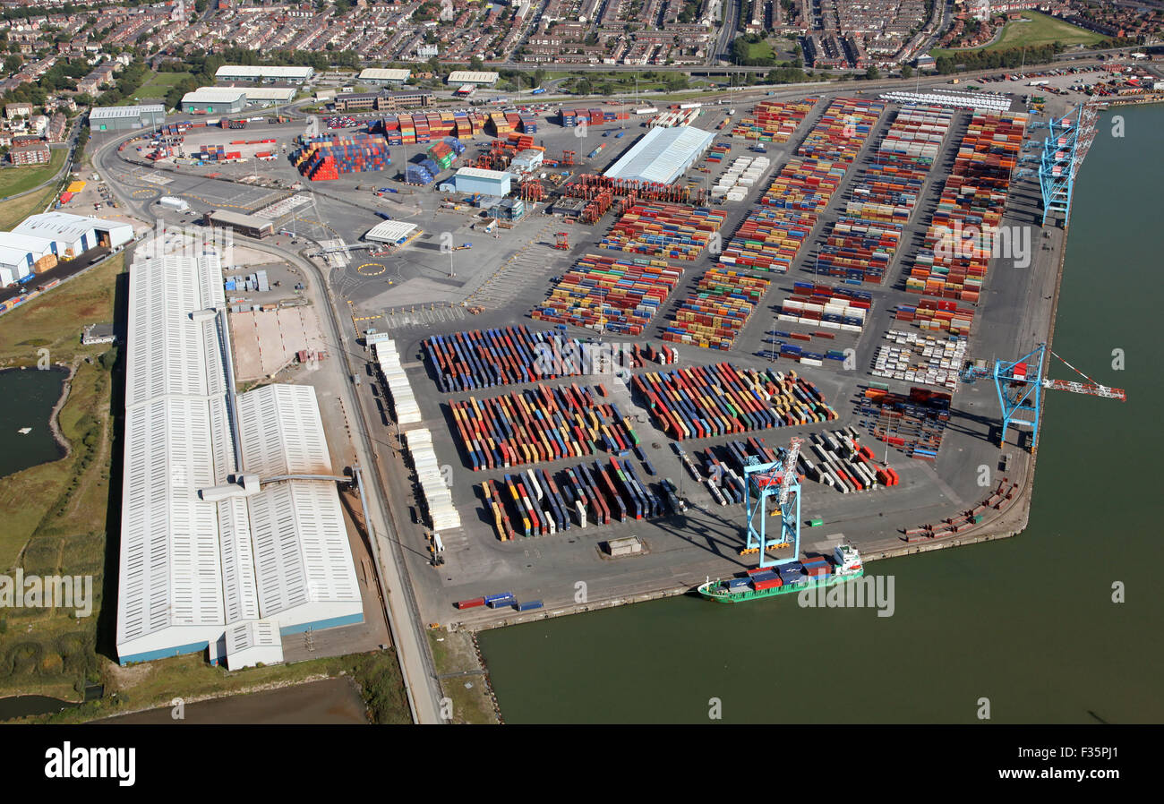 aerial view of Seaforth Docks in Liverpool, Merseyside, UK Stock Photo