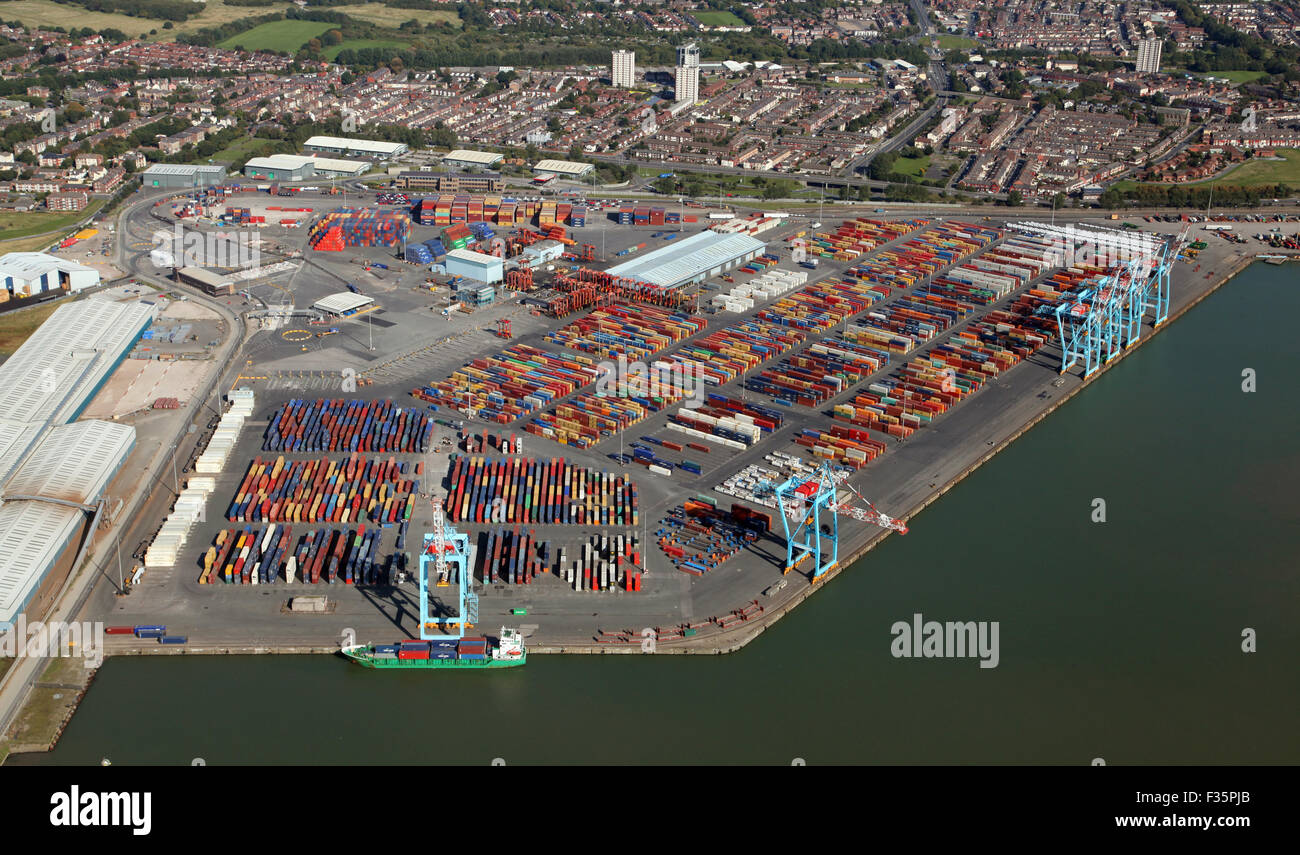 aerial view of Seaforth Docks in Liverpool, Merseyside, UK Stock Photo