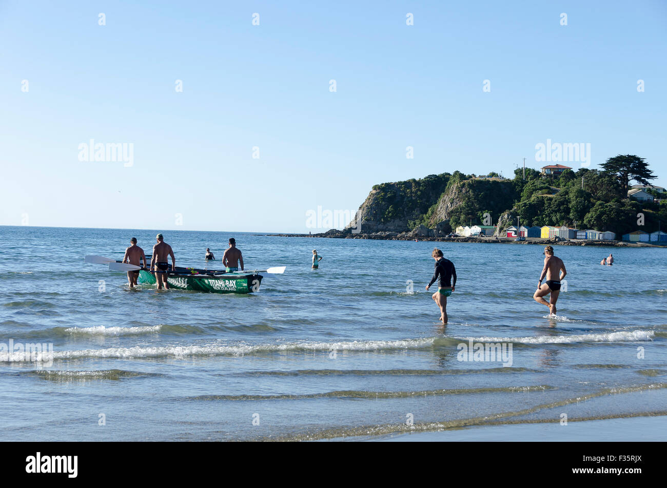 Surf Life Saving team, Titahi Bay, Porirua, Wellington, North Island, New Zealand Stock Photo