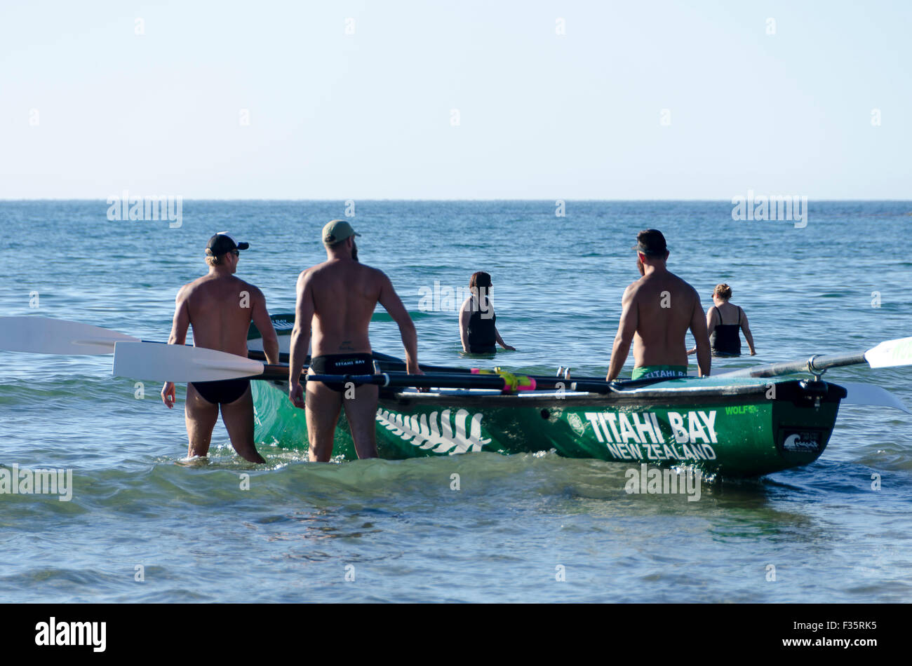 Surf Life Saving team, Titahi Bay, Porirua, Wellington, North Island, New Zealand Stock Photo
