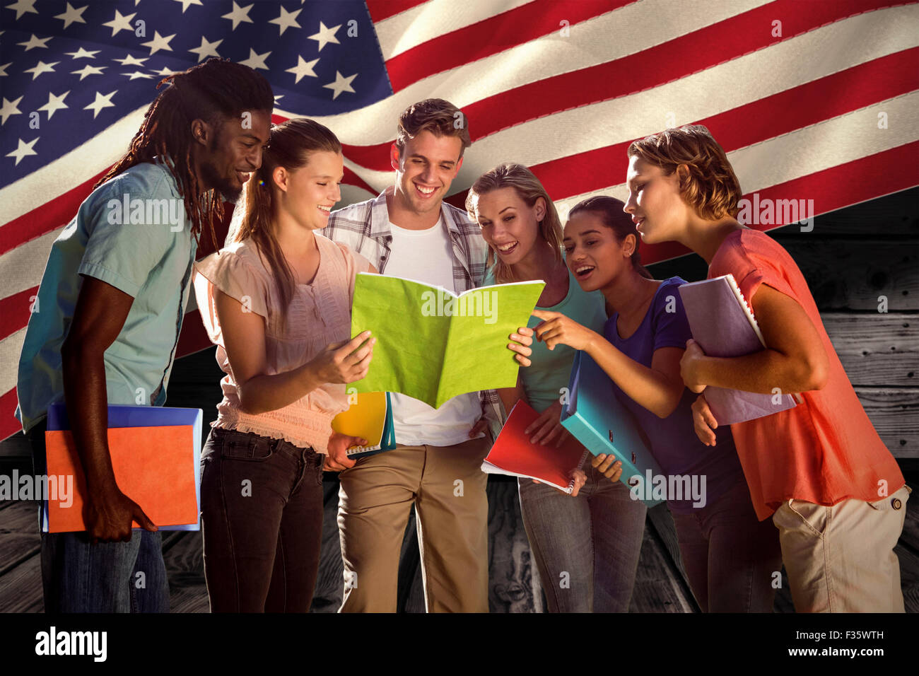 Composite image of happy students outside on campus Stock Photo - Alamy