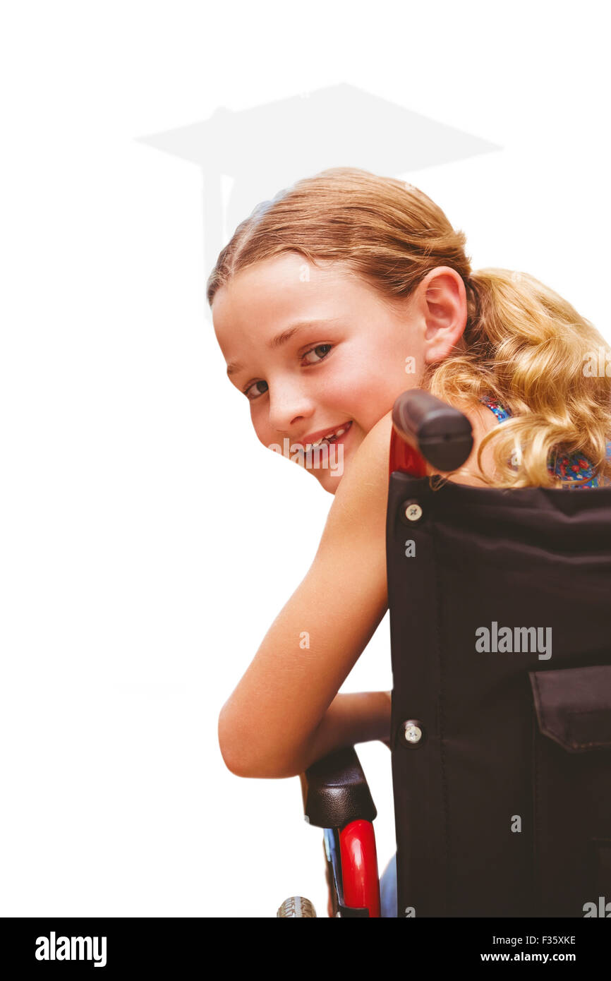 Composite image of portrait of cute girl sitting in wheelchair Stock ...