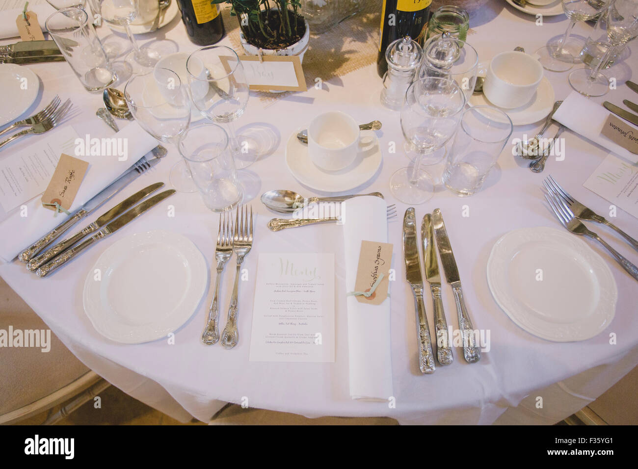 Wedding Table Place Settings Stock Photo Alamy