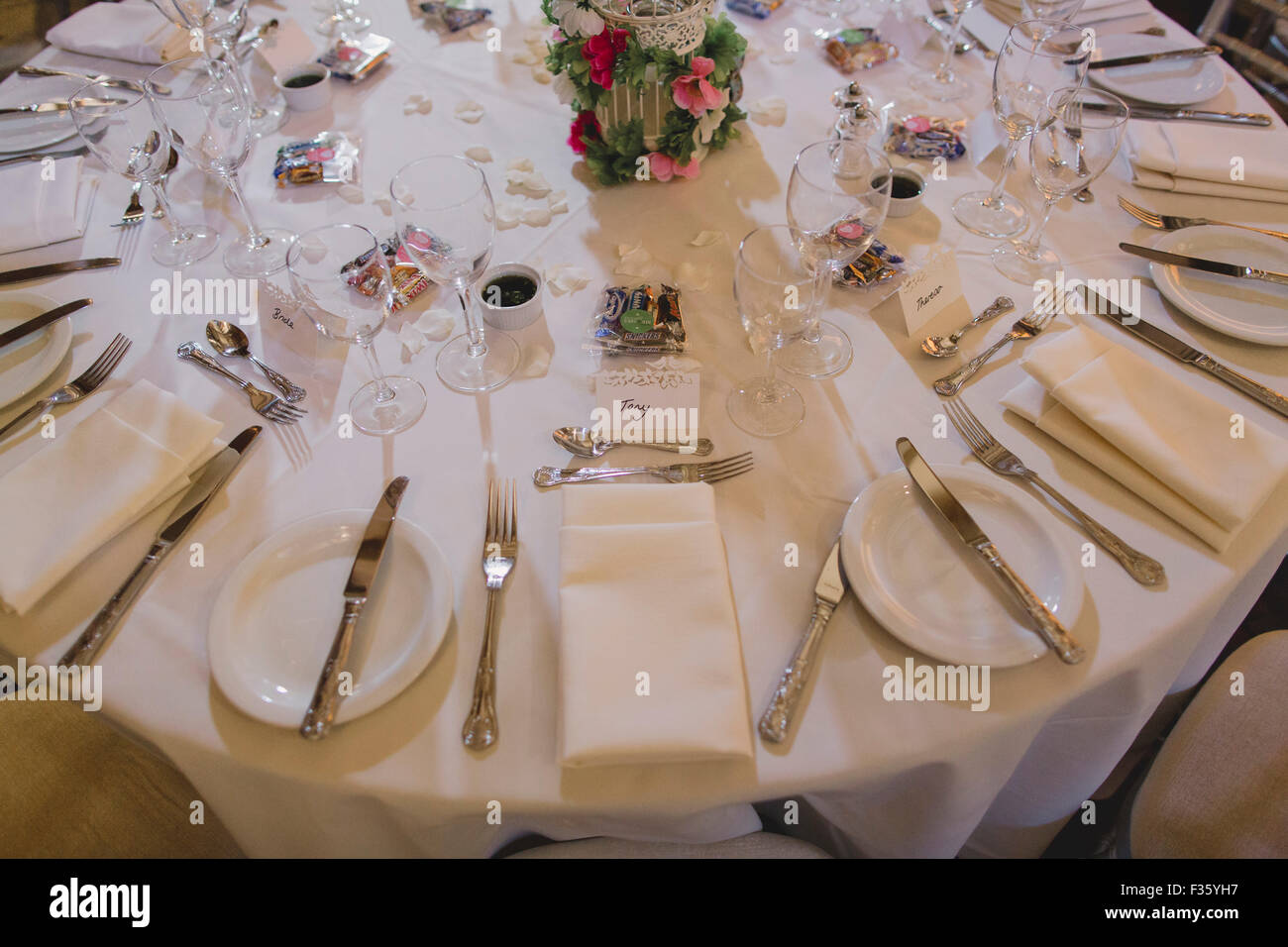 Wedding Table Place Settings Stock Photo
