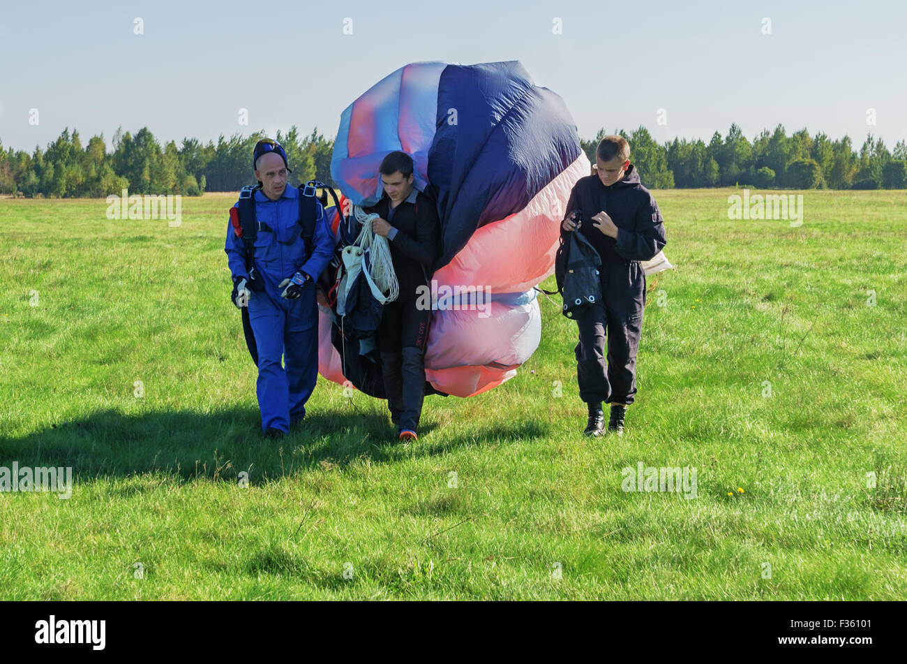 Parachutists - 2014. After landing. Stock Photo