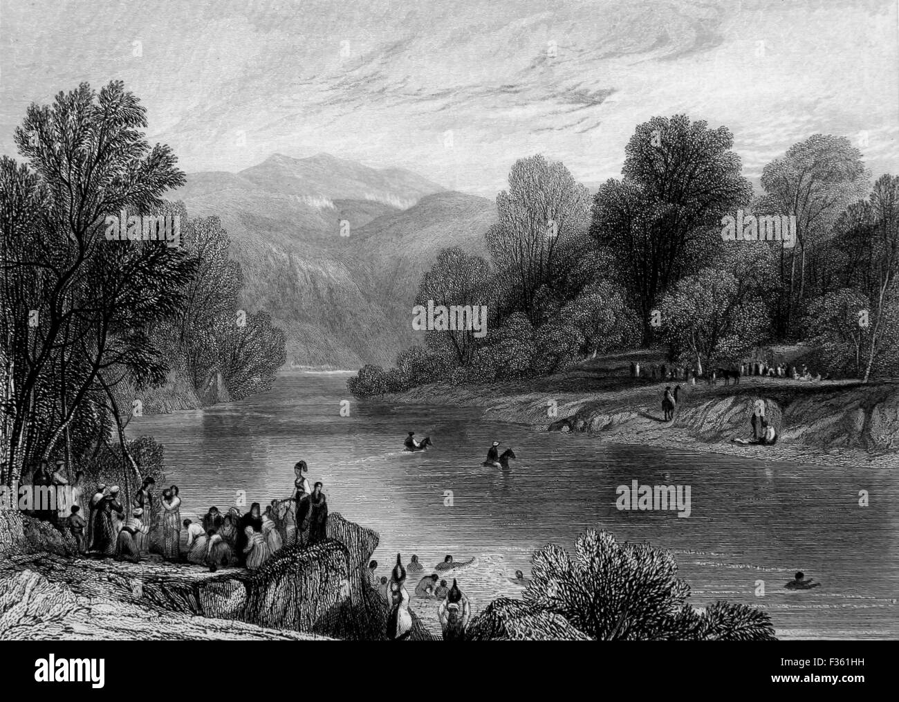 The Fords of the River Jordan; Black and White Illustration from Landscapes of the Bible Stock Photo