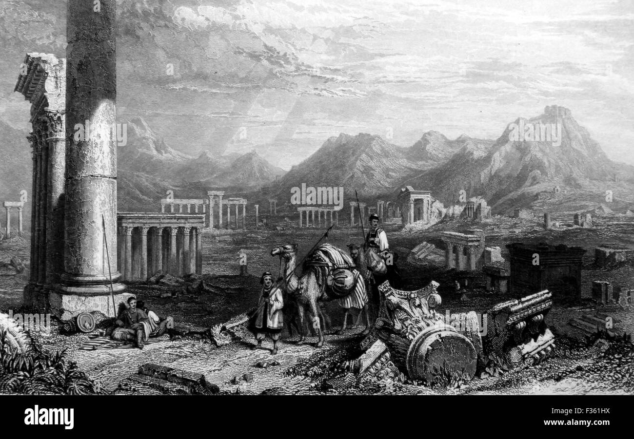 Tadmor or Paylmyra in the Desert; Black and White Illustration from ...