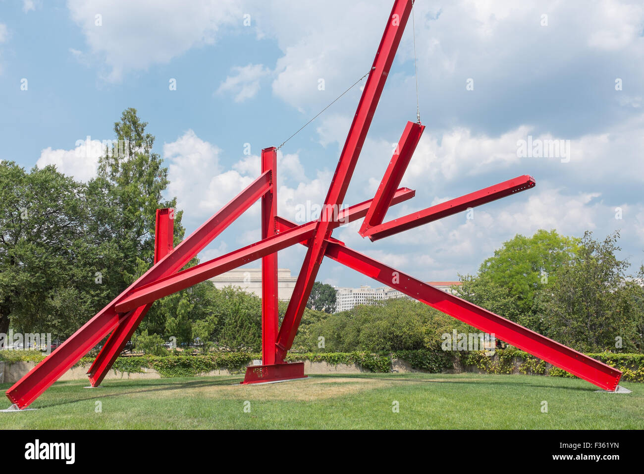 Structure of red steel beams by Mark di Suvero outside the Hirshhorn Museum at the Smithsonian Institute in Washington DC Stock Photo