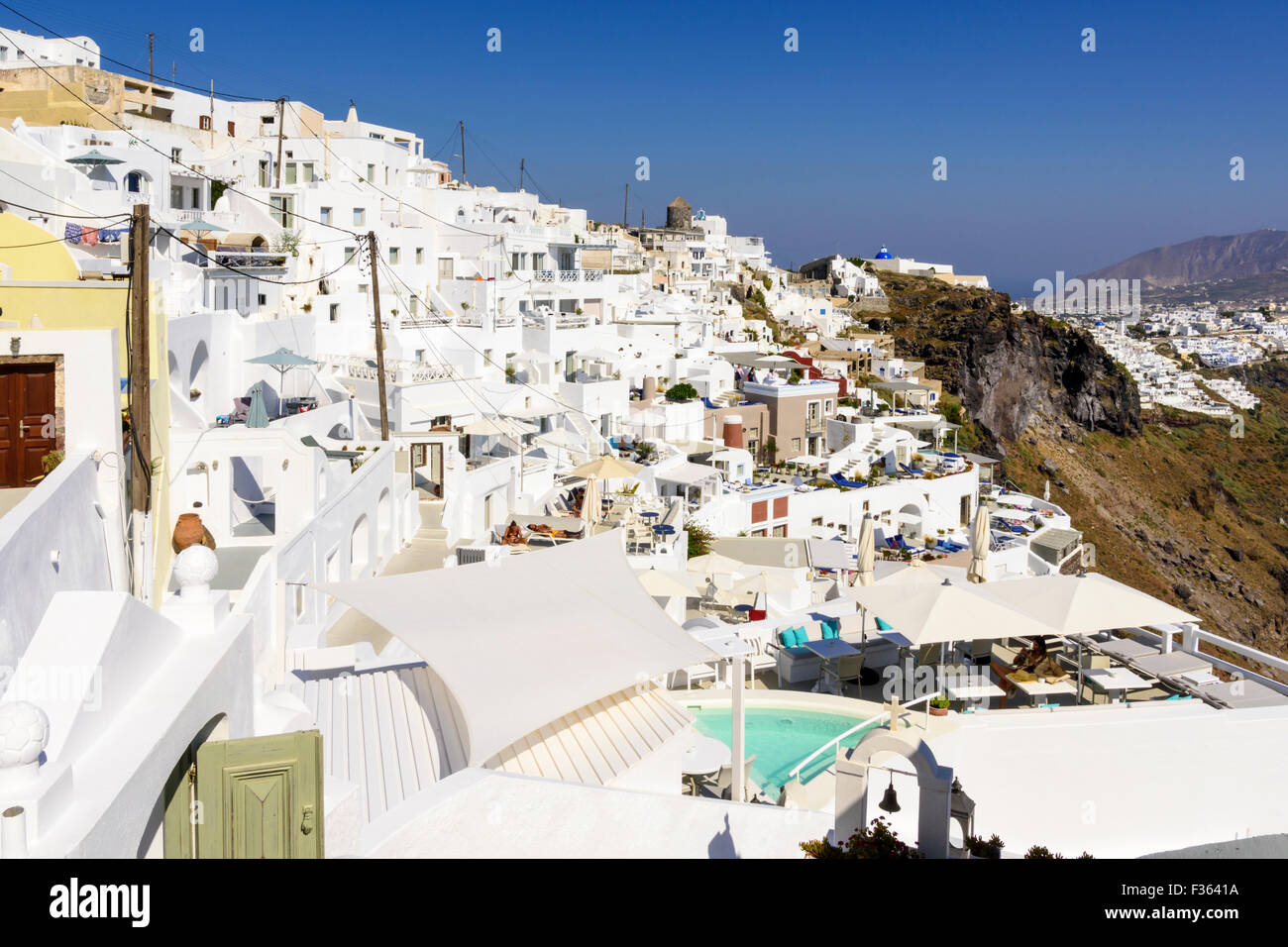 Cliff side white-washed building of Imerovigli, Santorini, Cyclades, Greece Stock Photo