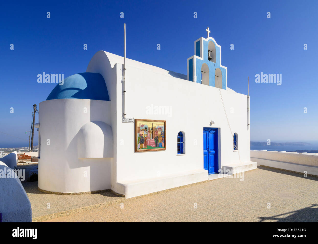 Rooftop church in Imerovigli, Santorini, Cyclades, Greece Stock Photo