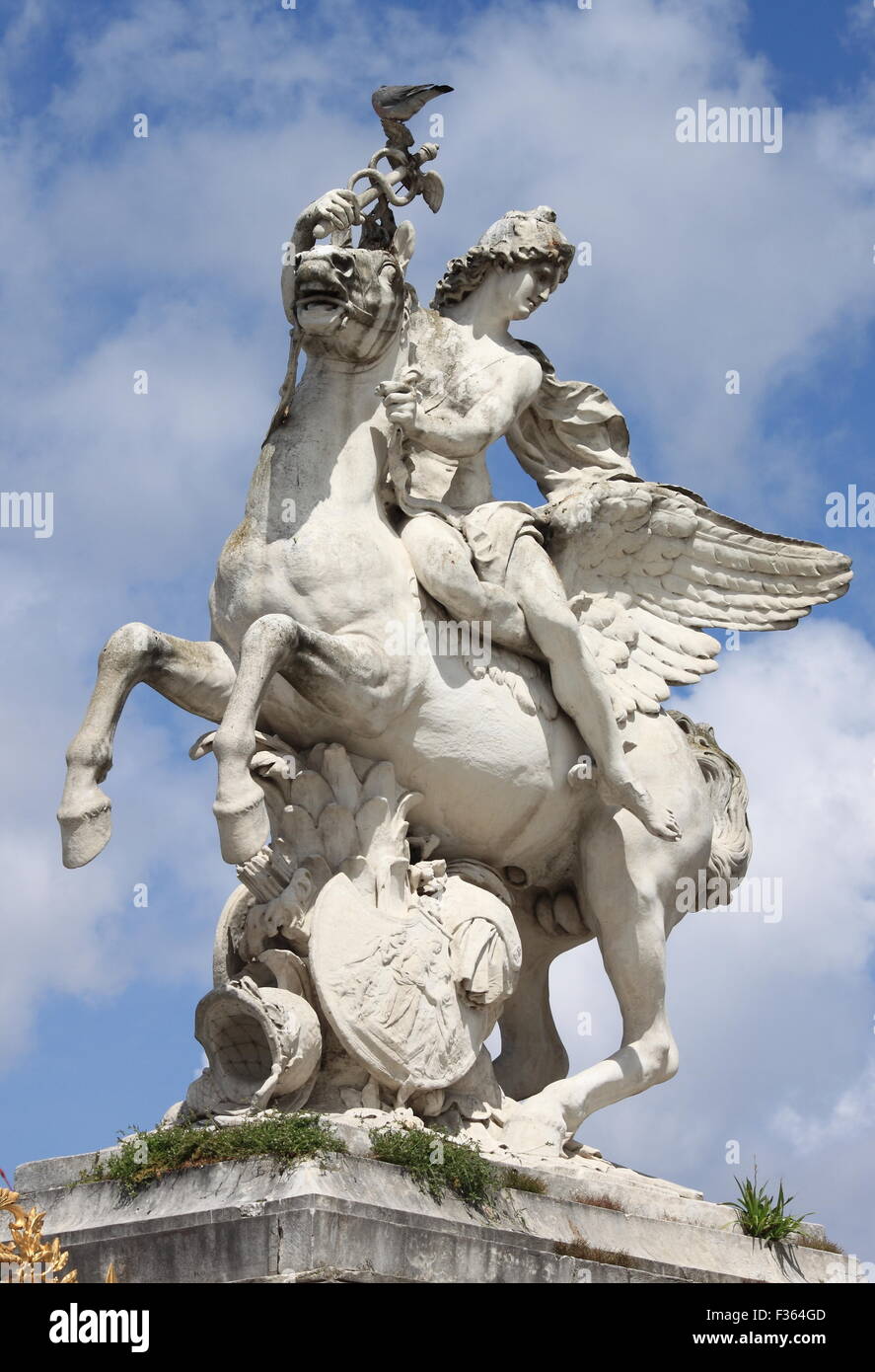Statue of Mercury riding Pegasus in Tuileries Gardens of Paris, France Stock Photo