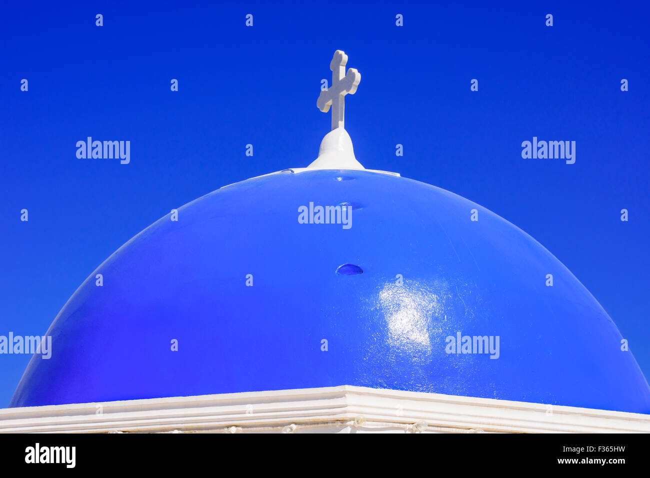 Blue dome church in Santorini, Cyclades, Greece Stock Photo