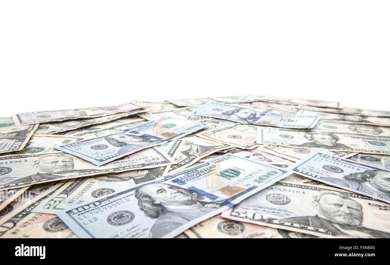 Various dollar notes on white background Stock Photo