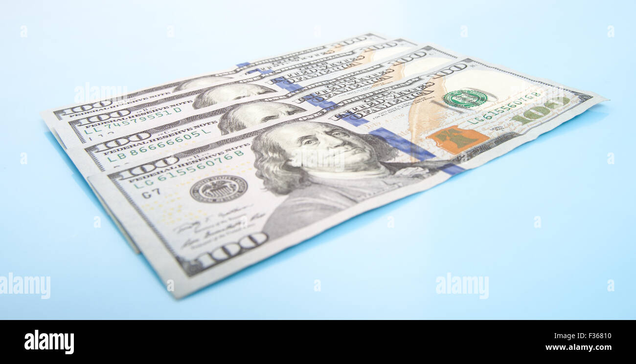 Four hundred dollar notes. All on white background Stock Photo