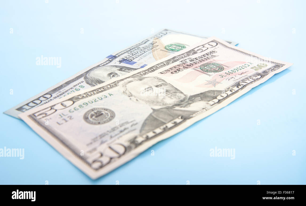 Hundred and fifty dollar in various notes Stock Photo