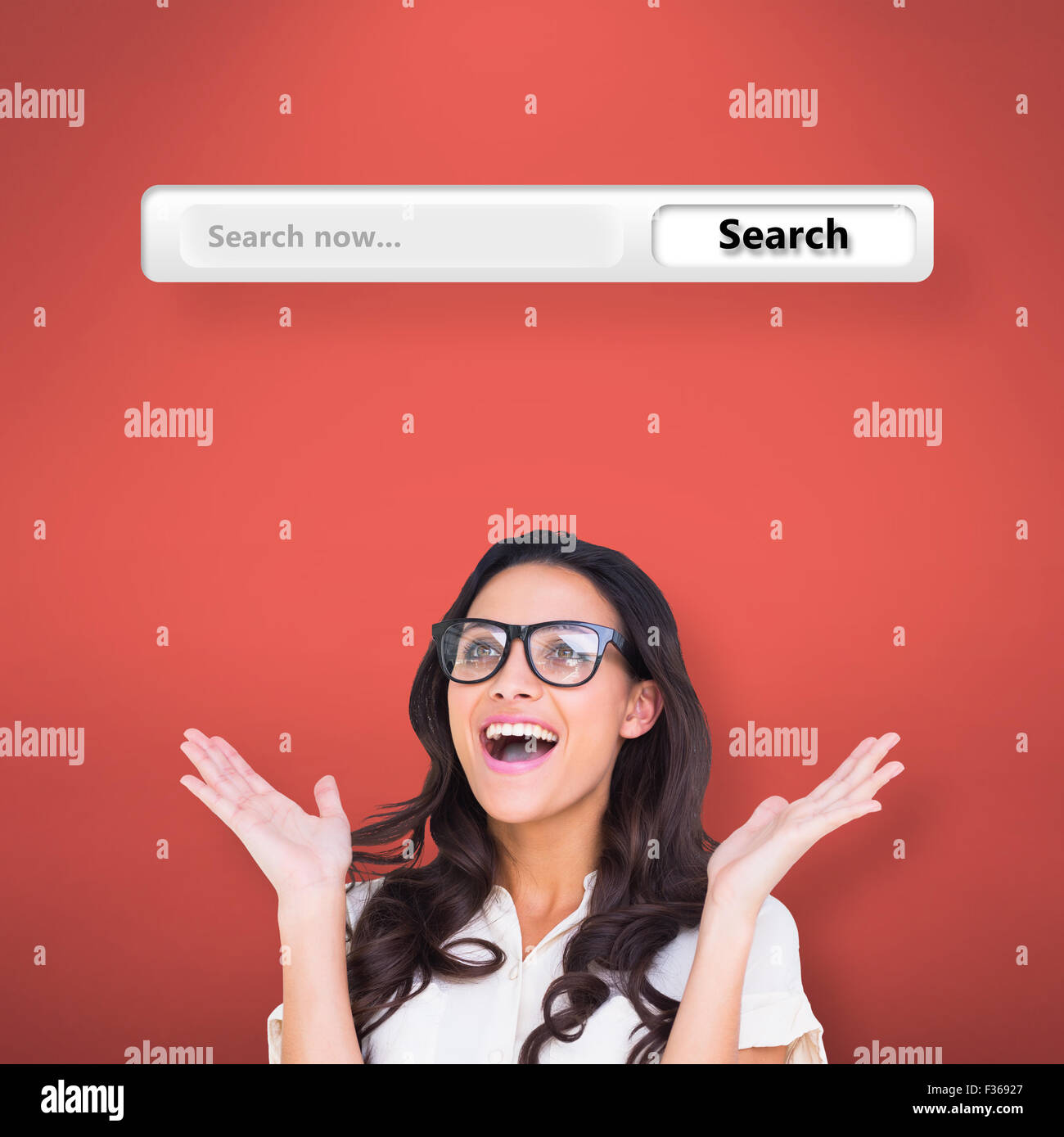 Composite image of pretty brunette in hipster glasses Stock Photo
