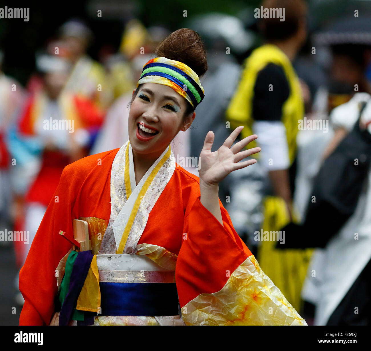Japanee girl in costume smiling Stock Photo