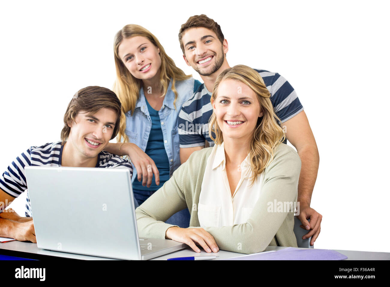 Students using laptop in classroom Stock Photo Alamy
