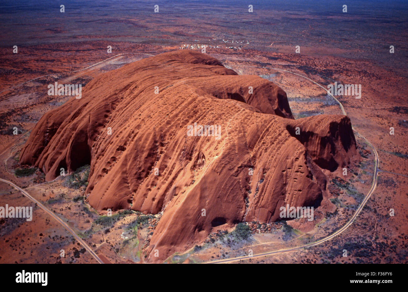 Aerial view over Uluru (Ayers Rock) in the Uluru Kata Tjuta National Park Northern Territory Australia. Stock Photo