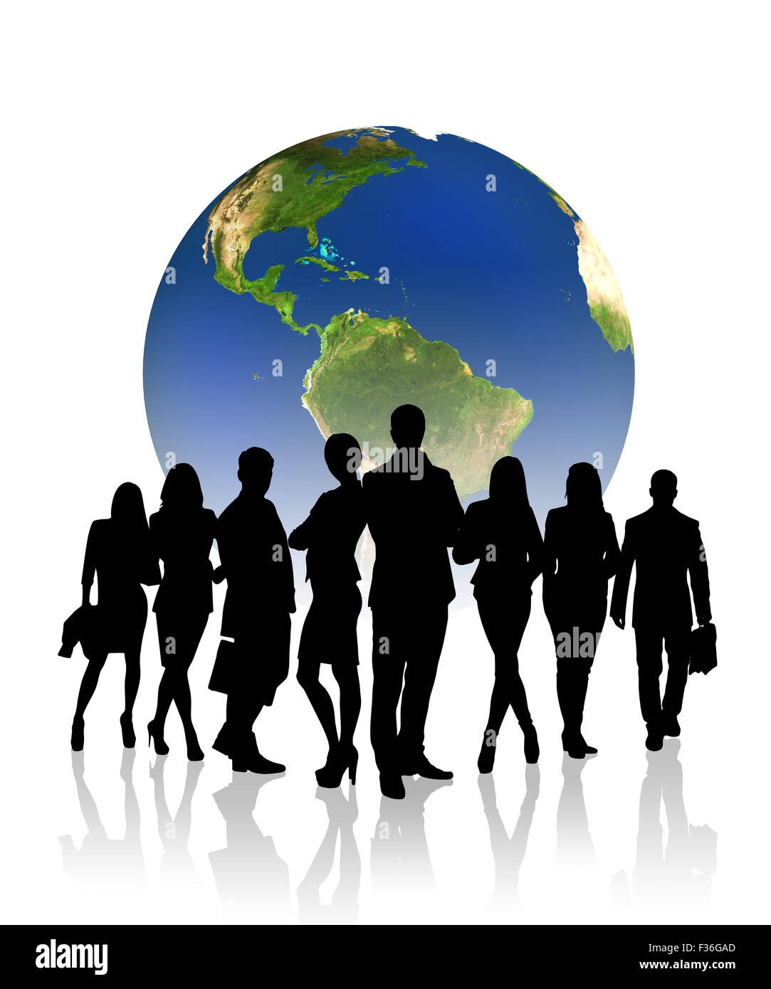 People silhouettes in front of the globe Stock Photo - Alamy