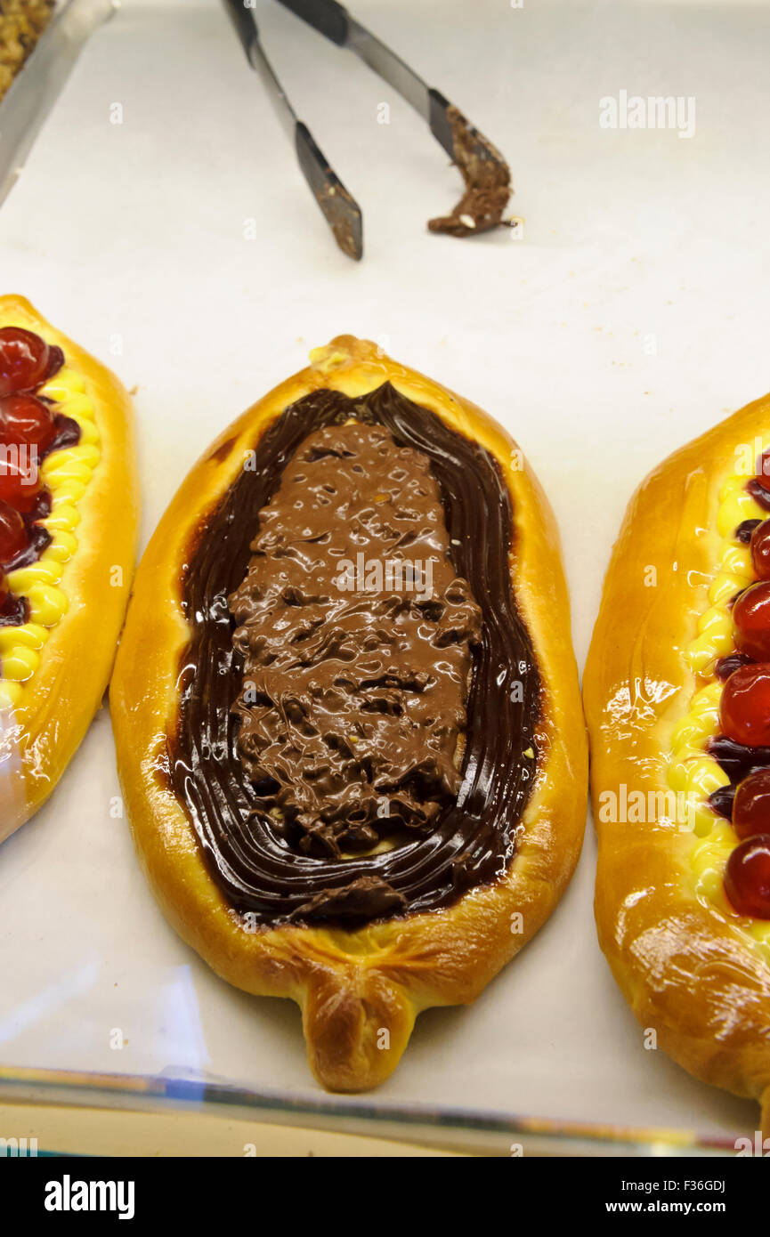 A traditional Greek cake with chocolate in Santorini, Greece Stock