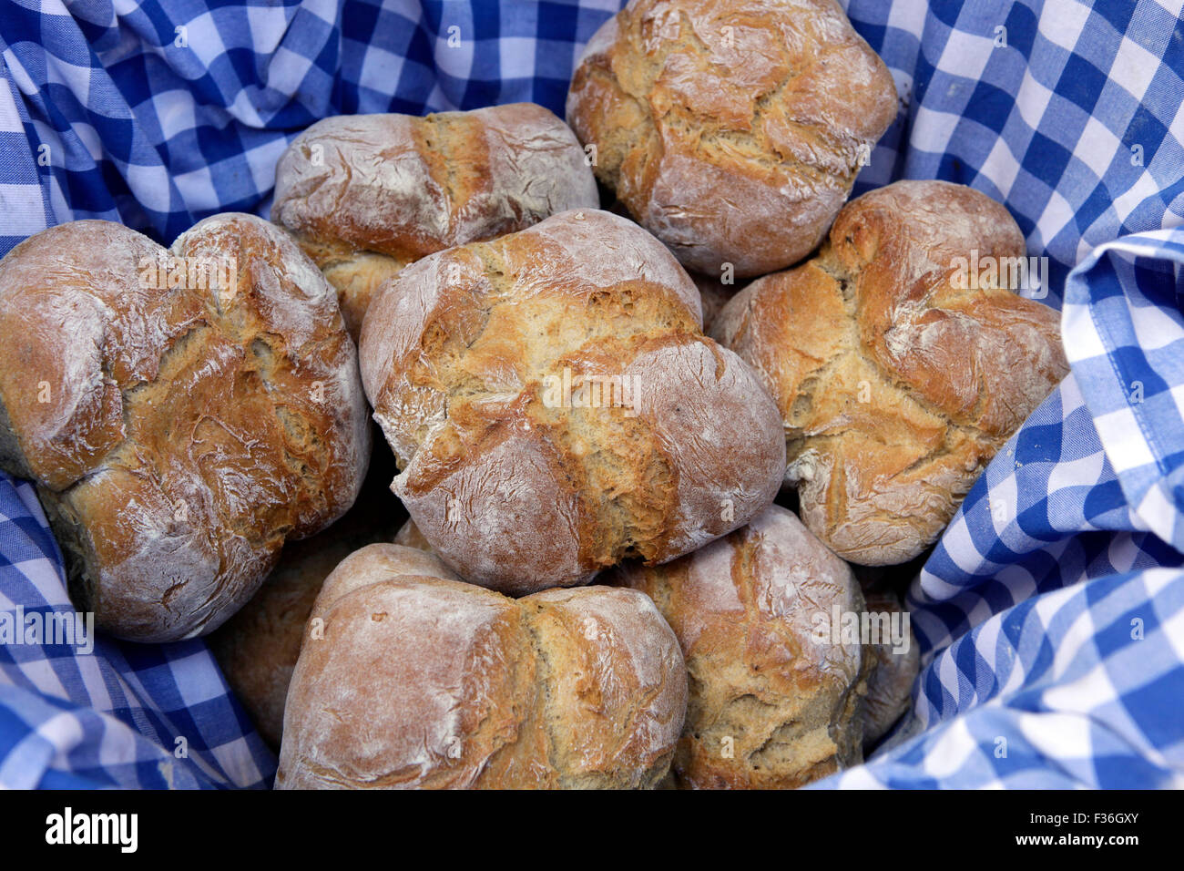 Traditional bread at the medieval market in Montblanc, Tarragona, Catalonia, Spain Stock Photo
