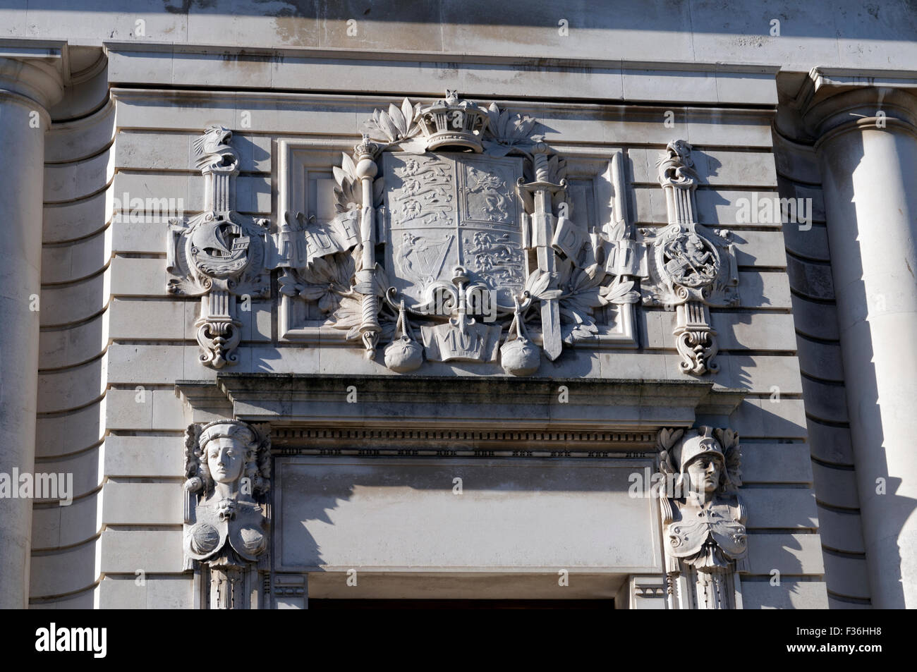 Coat of arms above the door of Cardiff Crown Court, Cathays Park, Cardiff, Wales. Stock Photo