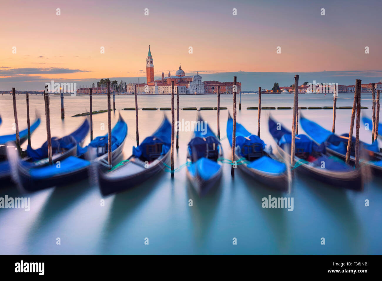 Venice. Image of Gondolas in Venice during twilight blue hour Stock ...