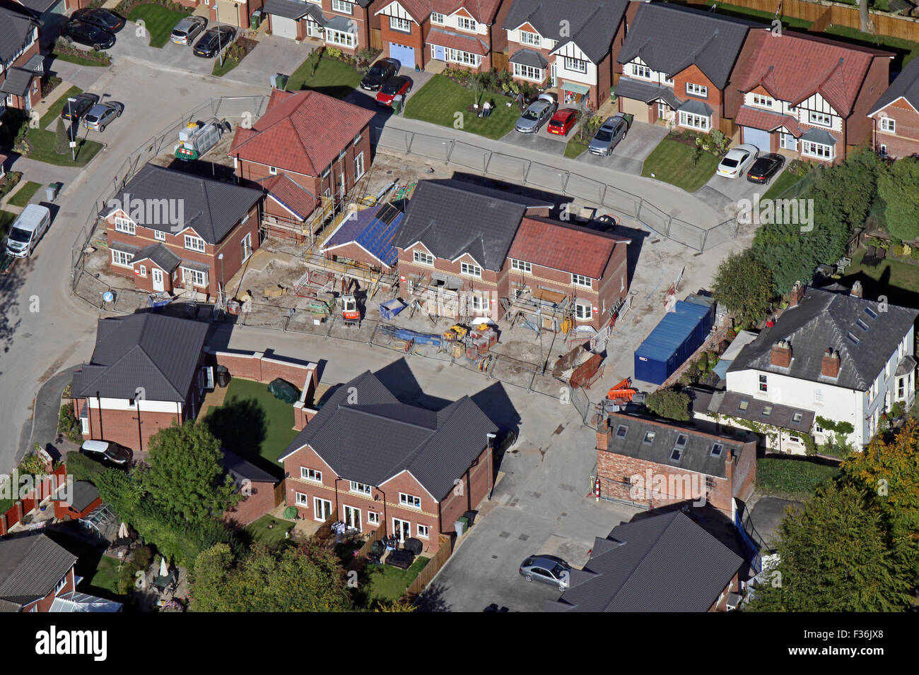 aerial view of new house building, modern homes under construction in England, UK Stock Photo