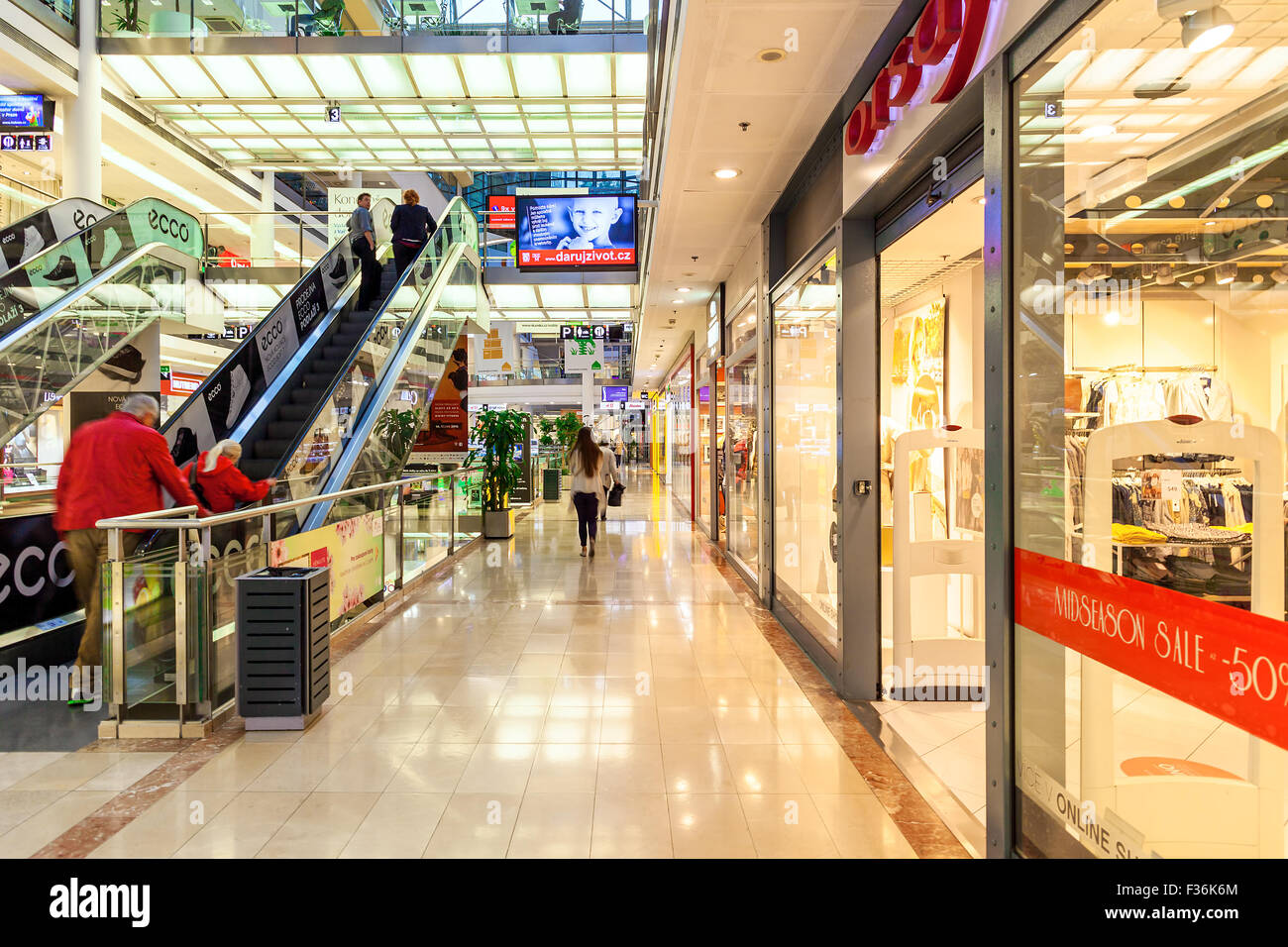 Interior view of Palac Flora commercial center - one of the largest malls in Prague. Stock Photo