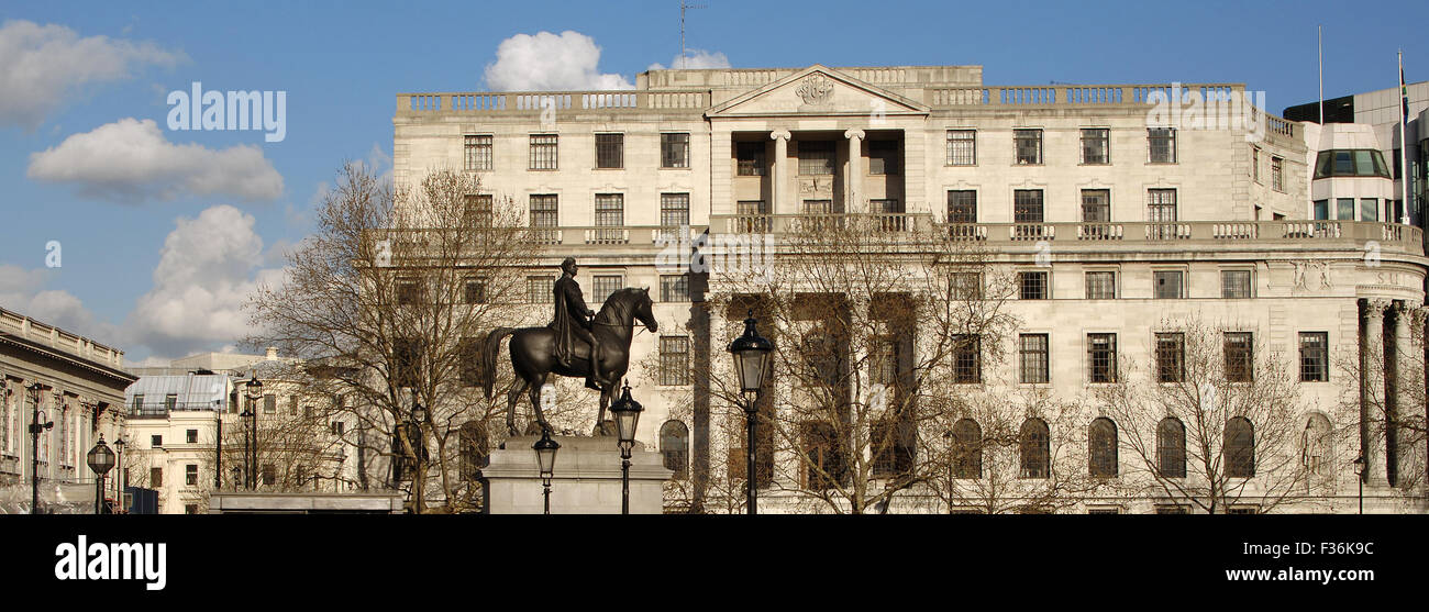 United KIngdom. London. Trafalgar Square with the equestrian statue of the king George IV. Bronze. Sculpted by Sir Francis Legatt Chantrey (1781-1841). Stock Photo