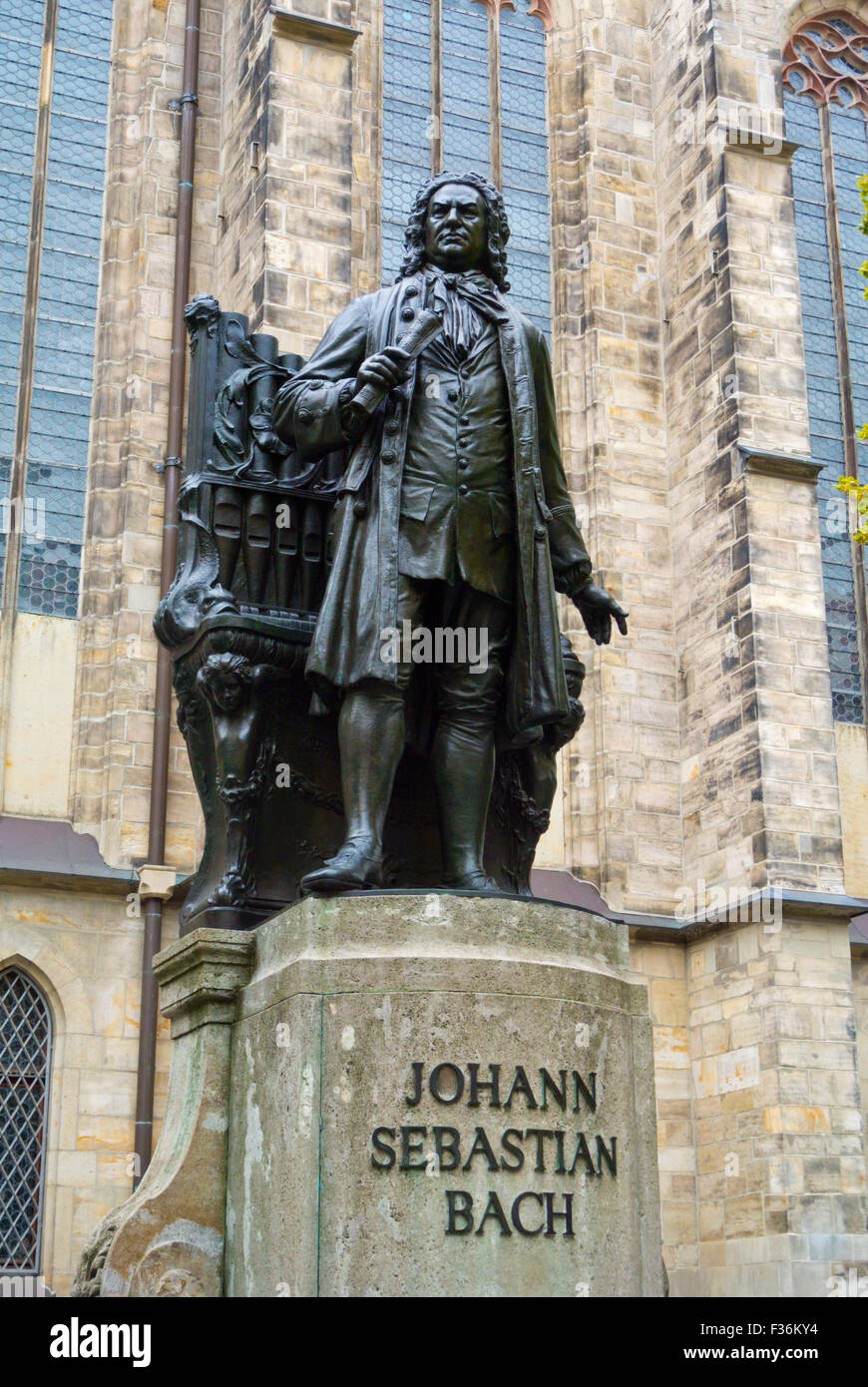Statue of Johann Sebastian Bach, outside Thomaskirche, Altstadt, old town, Leipzig, Saxony, Germany Stock Photo