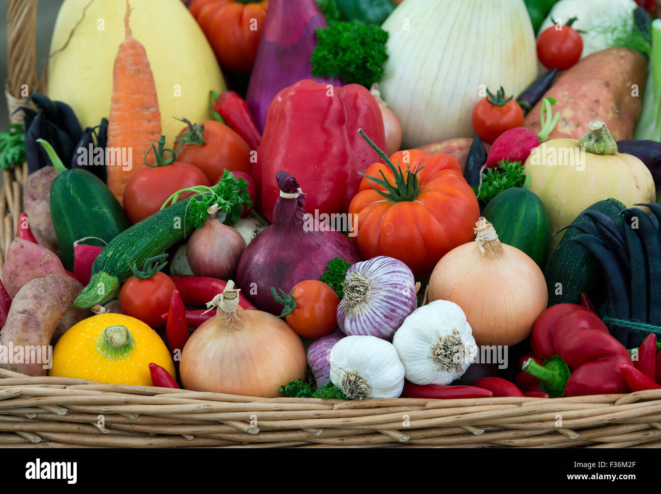 Vegetable basket display at an Show. UK Stock Photo