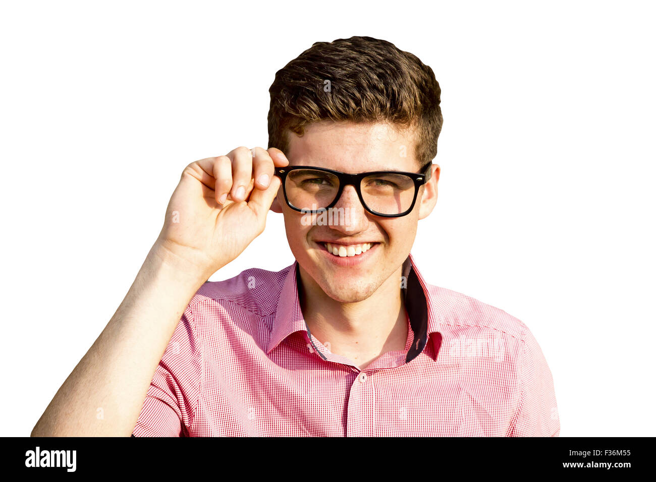 Portrait of young friendly man with glasses Stock Photo