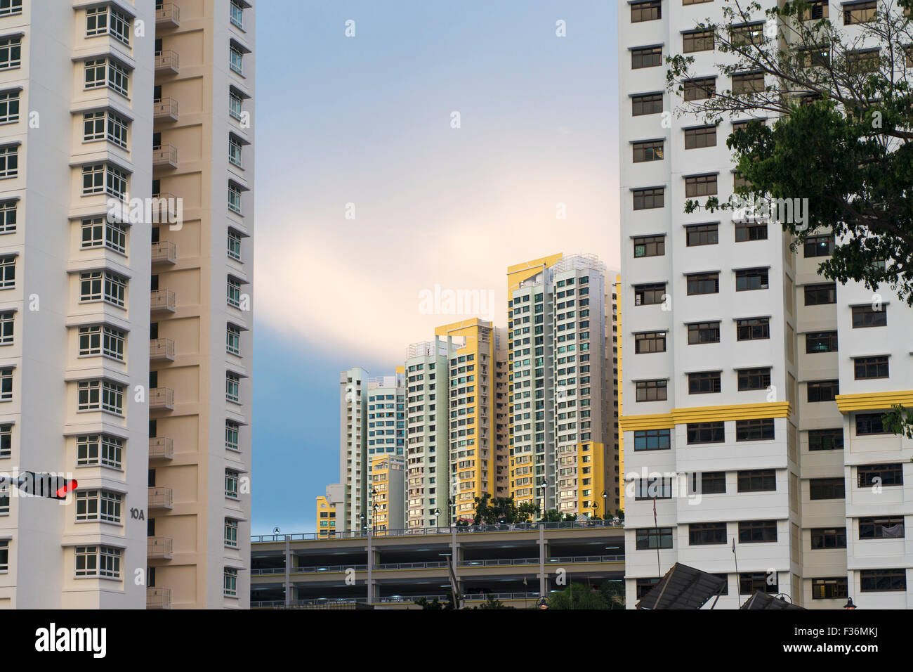 modern upstairs residential buildings in Singapore city by evening Stock Photo