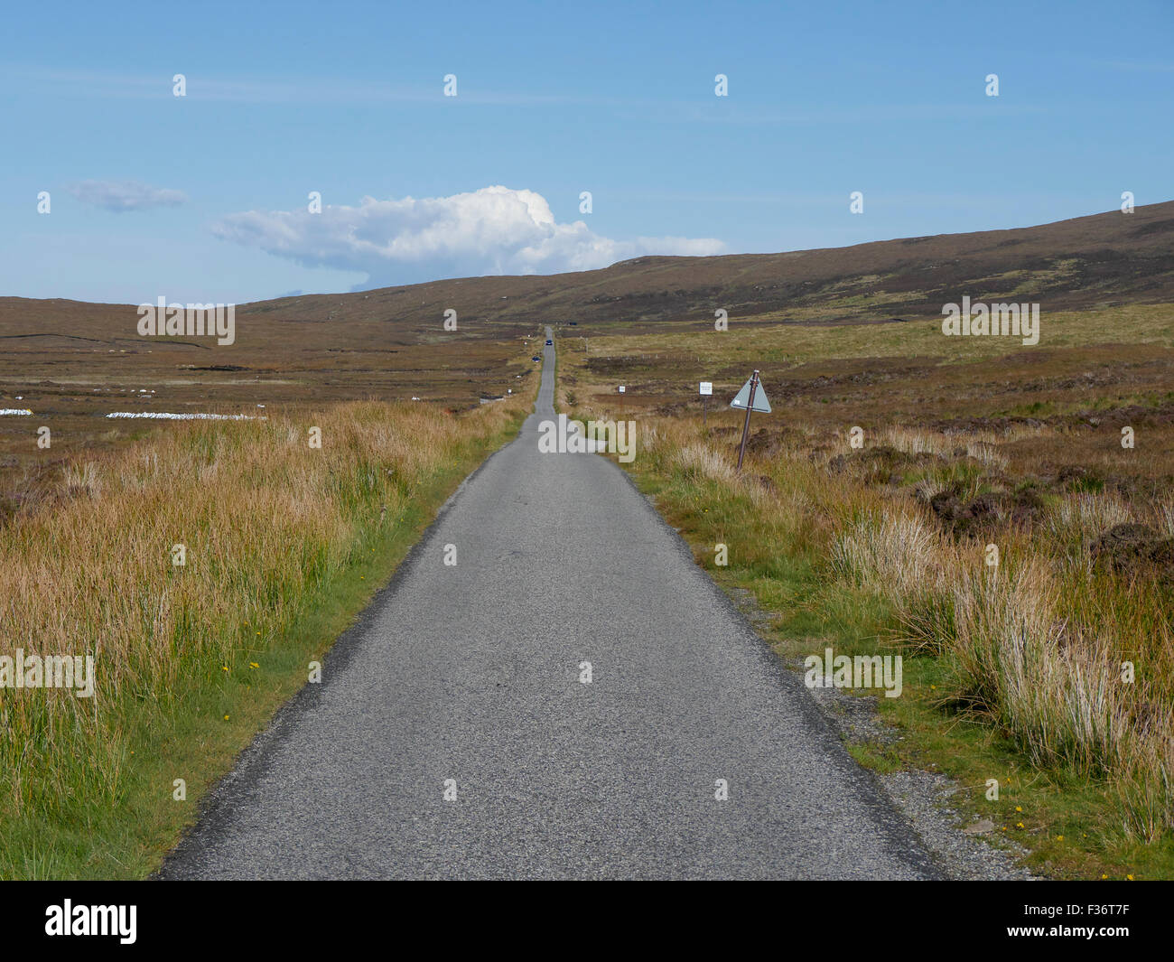 Commercial road over moorland, North Uist, Hebrides, September 2015 Stock Photo