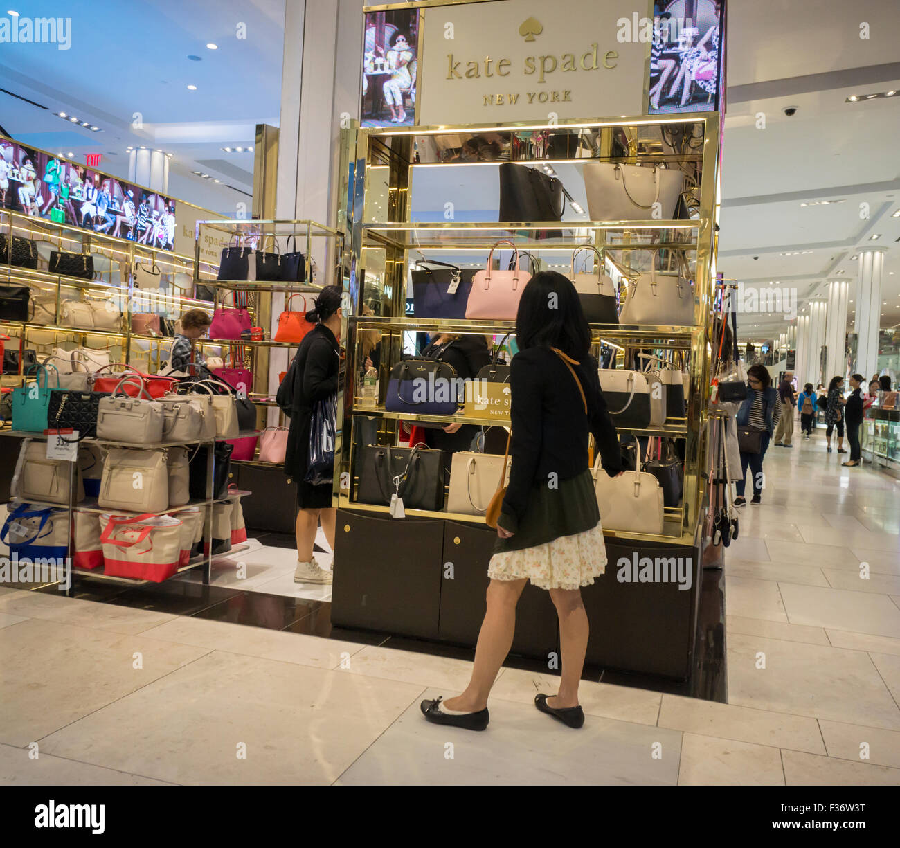 Handbags and accessories on display at the Kate Spade boutique within Macy's in New York on Sunday, September 27, 2015. (© Richard B. Levine) Stock Photo